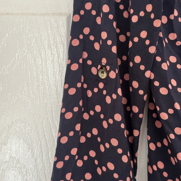 Maeve Blue Pink Polka Dot Abstract Tunic Blouse Size Small Roll Sleeve Light - Picture 4 of 7